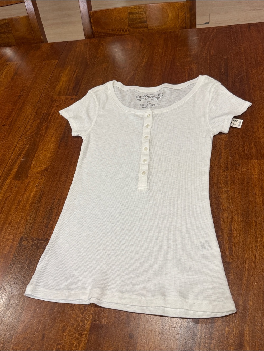 NWT Aeropostale White Short-Sleeve Button Up Henley Top